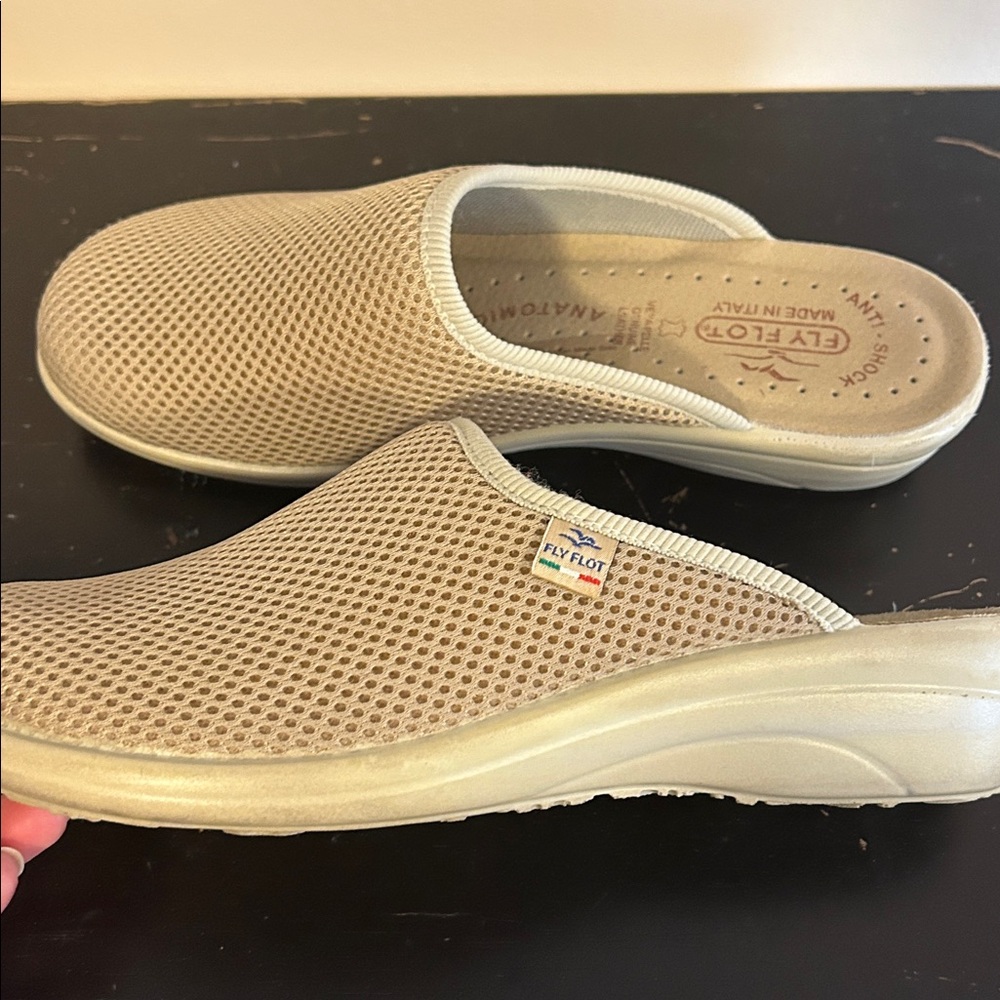 Fly Floy Anti Shock Genuine Leather Beige Mesh Slip-On Shoes 39 8 Italy - Picture 4 of 8